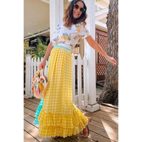 NWT Eva Franco Lynsey Gingham Colors Maxi Skirt S​​​​​ - Picture 9 of 14